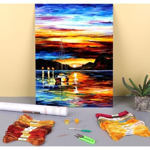 Drowned Sunset Pre-Printed 11CT Cross-Stitch Embroidery Kit DMC Threads Craft Knitting Sewing Hobby Magic Sales