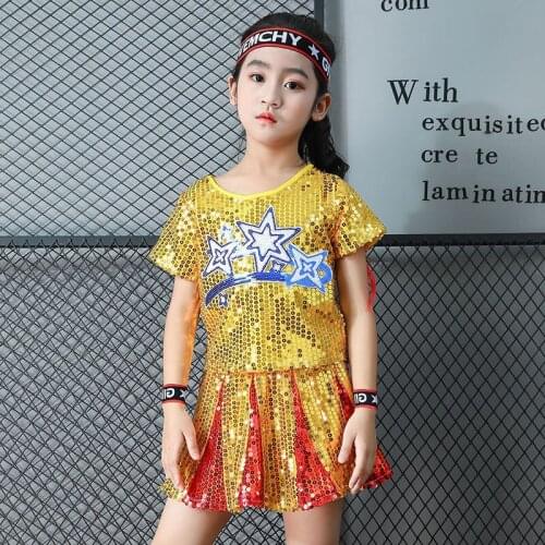 Kids Sequined Stage Jazz Hip Hop Dancewear Costumes for Girls Girl Ballroom Party Jazz Dance Performance Dancing Outfits
