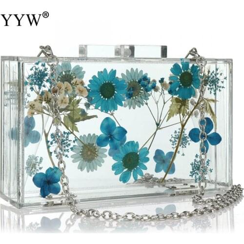Floral Transparent Acrylic Bag Women 2020 Fashion Box Shoulder Bags With Chain Luxury Designer Sac A Main Femme Summer Purse