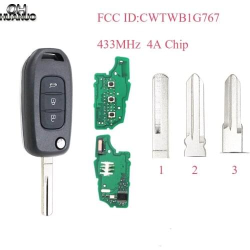 3 Buttons Flip Remote Key PCF7961 4A Chip for Renault Kadjar Captur Megane 3 Symbol 2013-2017 433MHz CWTWB1G767 HU136 VAC102 UNC