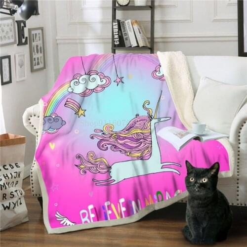 Rainbow Unicorn Blanket For Bed Sofa Warm Cotton Lamb Wool Cozy Blanket Throw Blankets Rectangle Office Blanket For Gifts Custom