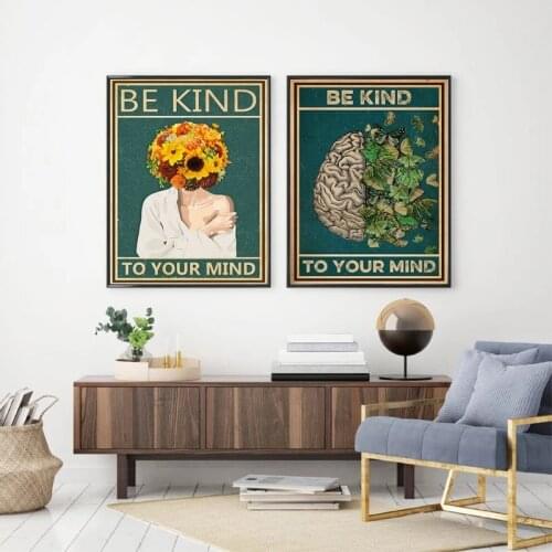 Retro Poster Mental Brain Poster Mind Painting Vintage Art Prints Flower And Woman Body Paintings Wall Art Pictures Decor