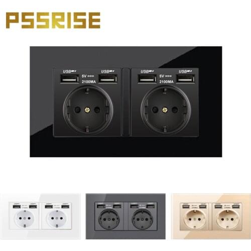 PSSRISE EU Standard Electrical Outlet Wall Crystal Glass Panel Power Socket Plug Grounded household socket home improvement