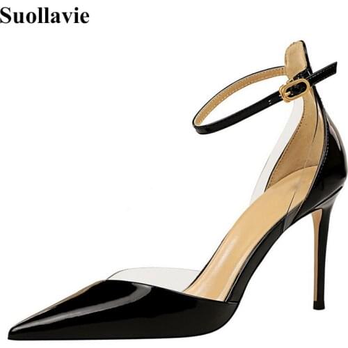 Suollavie sandals women pointed toe office shoes thin heel women sandals buckle fashion female high heels dress Designer pumps