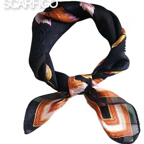 SCARFIGO 50*50CM Flower Printing Blue Silk Scarves For Women Summer Beach Shawls Square Silk Scarf Аксессуары для сумок