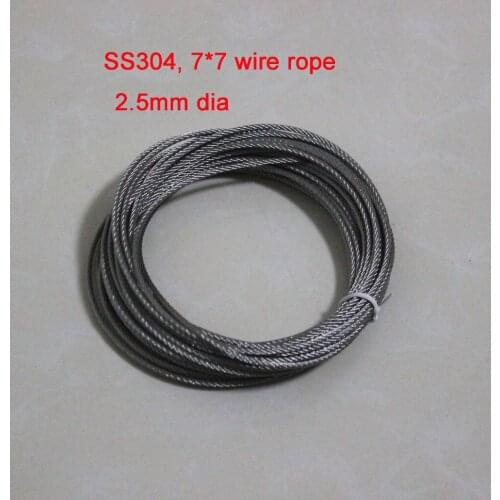 2.5mm dia Structure:7*7 SS304 Stainless Steel Wire Rope Fishing rope about 10 meters