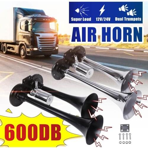 600DB Car Air Horn Super Loud Tweeter Electric Horn Double Tubes 12V/24V Air Horn Universal For Automobile Car Truck Motorcycle