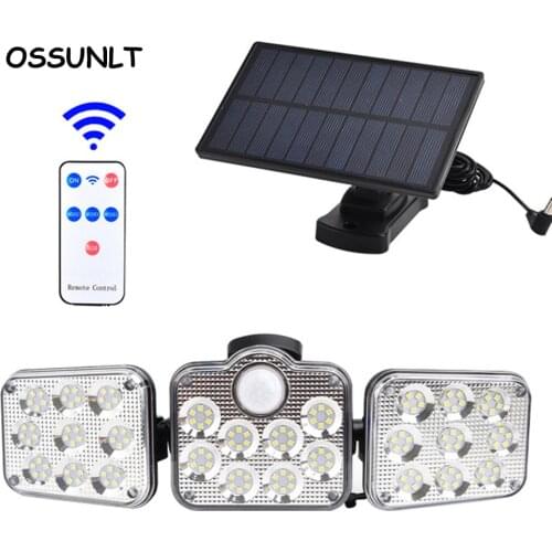 LED Solar Lights Outdoor Waterproof 3 Head Motion Sensor Super Bright Remote Control Wall Lamp Garage Street Light Luces Solares