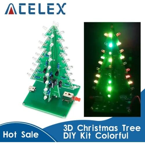 Three-Dimensional 3D Christmas Tree LED DIY Kit Red/Green/Yellow LED Flash Circuit Kit Electronic Fun Suite