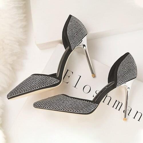 Women pumps Flock Slip On 10CM Thin Heels High heels Pointed Toe Shallow shoes for women women shoes 2020 size 35-42 black