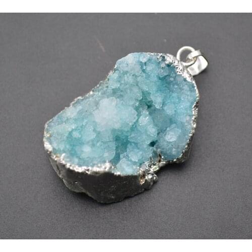Unique Blue Drusy Geode Quartz Agate Rough Stone Pendants 3pc Per Lot Free Shipping