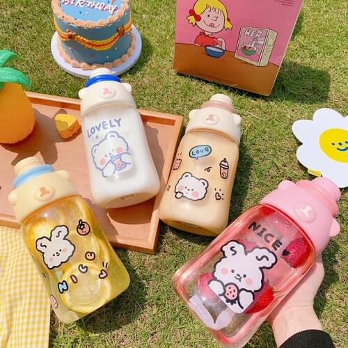 1200ml Large Capacity Water Bottle Cup With Lid Straw Summer Student Portable Water Bottles Outdoor Sports Cartoon Plastic Cups