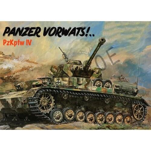 WW2 GER Tank Panzer TIV Picture Weapon War Military Painting Poster Vintage Kraft Paper Wall Sticker Wall Art Home Decoration