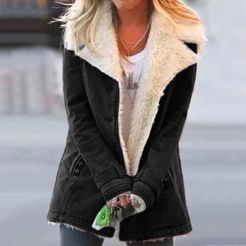 Women Plus Size Winter Warm Jackets Composite Plush Button Punk Buttons Tops Coat Goth Outwear Lapels Jacket Outwear Coat