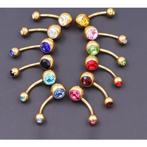 1Pc Gold Color Crystal Rhinestone Flower Body Piercing Belly Navel Ring Button Bar Jewelry crystal navel belly ring navel rings