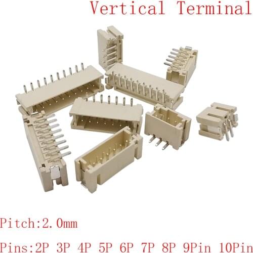 100Pcs/Lot JST PH2.0mm SMD Wire Connector Pitch 2.0mm PH2.0 2P 3P 4P 5P 6P 7P 8P 9Pin 10Pin Vertical Terminals Plug Female Cable