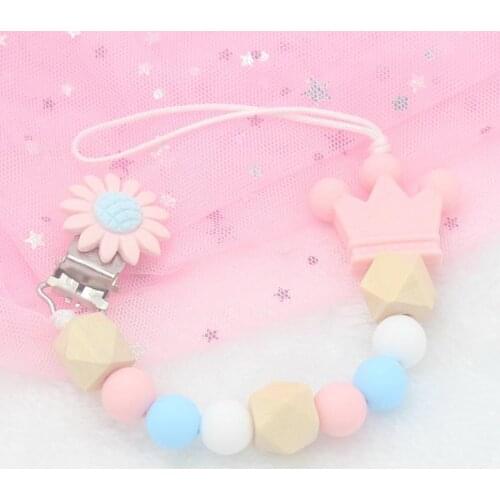 100pcs Silicone And Wood Pacifier Clip Wooden Bead Clip Holder Cute Pacifier Clips Soother Chains