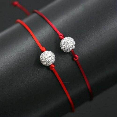 2pcs/1set Women Silver Color Micro Crystal Zircon Balls Bracelet Red Rope Thread Cords Bracelets Men Couples Jewelry Pulseira