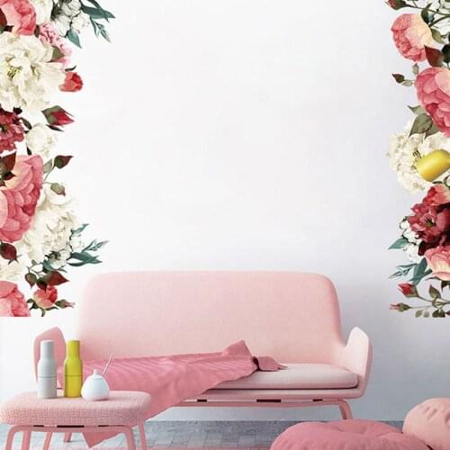 2PCS Large Peony Flower Baseboard Wall Stickers Romantic Flowers Home Decor For Bedroom Living Room DIY Vinyl Wall Decals45*60CM