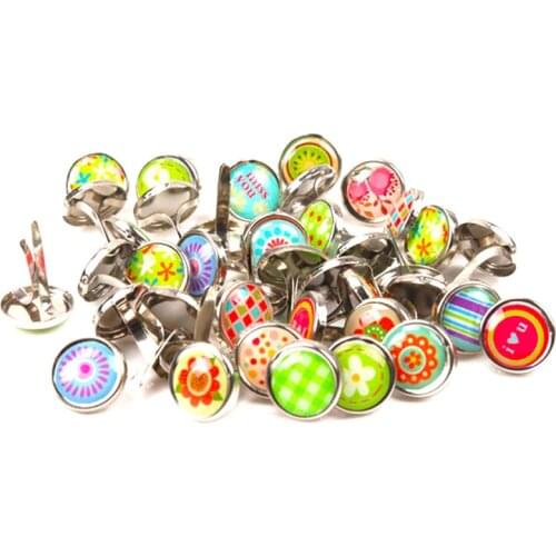 50pcs Mixed Round Metal Brad Studs Spikes Scrapbooking Embellishment Fastener Brads Crafts Pushpin Decoration 10x12mm MZ5X-FD