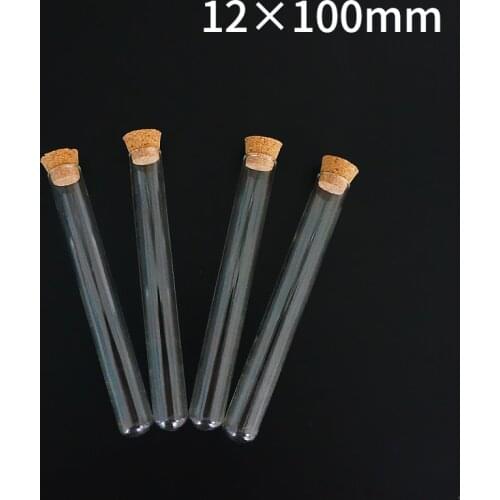 12pcs/lot 12x100mm U-shaped Bottom Clear Glass Test Tubes with Cork Stopper for Kinds of Labs/schools Glassware