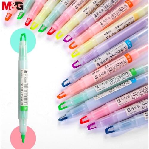 M&G 3/6pcs Marker Pen Clear View Multicolor Highlighter Dual tips Stick marker Assorted 6 Colors Window double Tip Highlighter