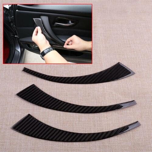 3Pcs/Set Car Carbon Fiber Inner Door Armrest Front Cover Trim Fit For BMW 3 Series E90 E92 2005-2007 2008 2009 2010 2011 2012