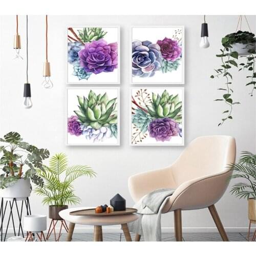 4pcs Purple Succulent Flower diamond painting set full square round 5d cross stitch diamond mosaic diy diamond embroideryZP-1687