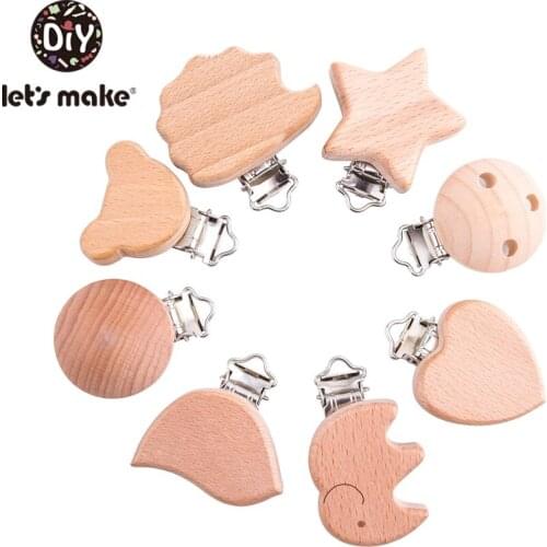 Lets Make 8pc/set Baby Wooden Pacifier Clips Beech Wood Cartoon Shaped Diy Accessories Pacifier Chain Holder For Nipples