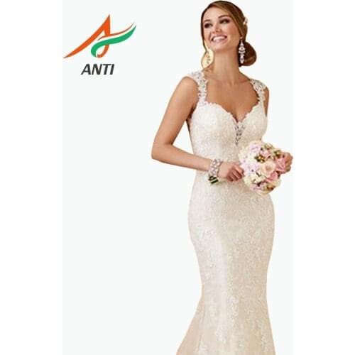 ANTI Robe de mariage Sexy V Neck Sleeveless Lace Mermaid Wedding Dress 2019 Bridal Gowns Custom Vestido de Noiva With Crystal