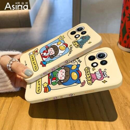 ASINA Cartoon Case For Xiaomi Mi11 10 9 8 Straight Edge Original Liquid Silicone Cases For Redmi Note 10 9 8 7 Cover Capa Girl