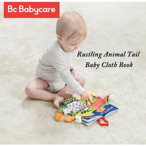 BC Babycare Animal Tail Baby Cloth Book 3D Rustle Sound Reading Educational Soft Cloth Book Intelligence Development Teether Toy