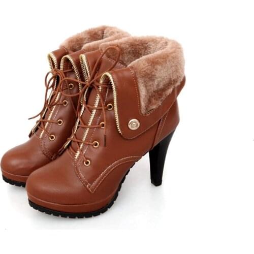 Hot Sale Woman Super Big Size 31-43 New Round Toe Med Knee Boots Women Casual Increased High Heel 10 CM Fashion Warm Shoes 715