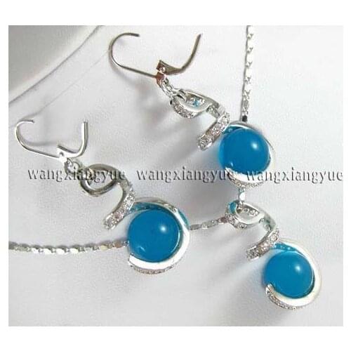 Hot sell Noble- hot sell new - 12mm Apatite Bead Earrings & Natural stone Necklace Pendant Set AAA (A0425)