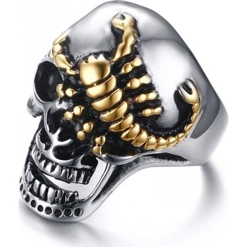 30mm Vintage Mens Stainless Steel Rings Ghost Head Skull Scorpion Ring Gothic Punk Rock Biker Jewelry Men anillo bague homme
