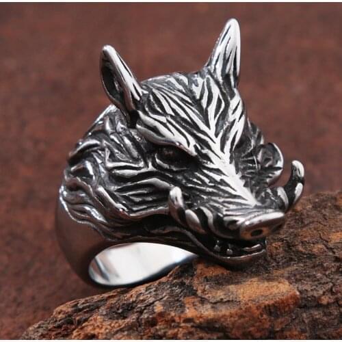 Punk Hip Hop Nightclub Rock Men Wild Boar Ring Stainless Steel Biker Animal Ring Fashion Jewelry Never Fade Size 7-13
