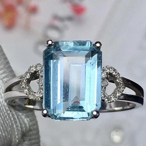 Aquamarine Ring Fine Jewelry Pure 18 K Gold Natural Aquamarine Gemstones 2.9ct Diamonds Female Anniversary Gift Fine Rings