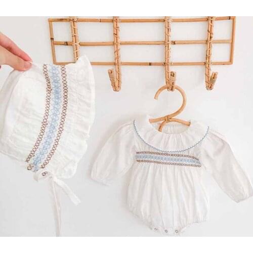Baby Girl Ruffled Collar Princess Style Romper Autumn Long-Sleeved Triangle Romper Crawling Clothes Hat Baby Girl Onesie