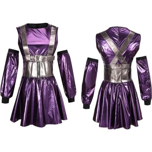 Anime RAIN ON ME MV Ariana Grande Lady Gaga Cosplay Costume Adult Women Outfits Sexy Purple Dress for Cocktail Party Halloween