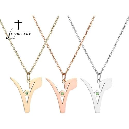 Letdiffery Stainless Steel Vegan Necklace Green CZ Stone Vegetarian Symbol Pendant Necklaces for Vegan Lifestyle Drop Shipping