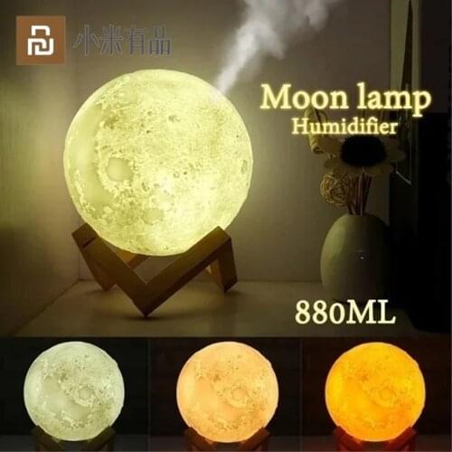 Youpin Moon Shaped Lamp Mini Humidifier Rechargeable 3D Moon Lamp Night Light USB Aromatherapy Diffuser Purifier For Home Office