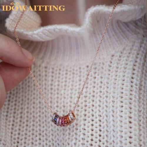 2020 summer dainty fashion Gold filled rainbow cz paved round circle beads floating moving beaded chain necklace for women