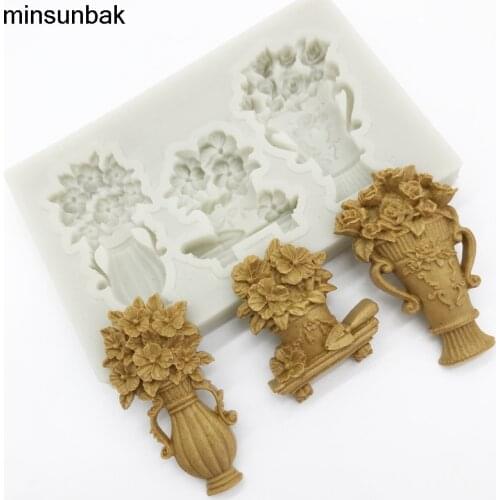 Minsunbak Cake Mold Flower Pot Fondant Silicone Mold DIY Cake Decoration Tools Chocolate Gumpaste SugarCraft
