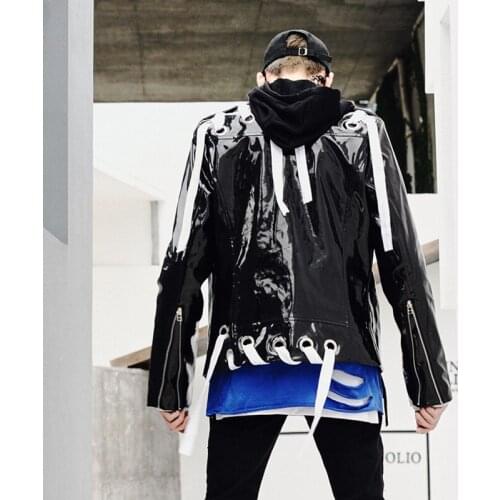 Shining Bomber leather jacket men Zippers Rock punk style XXL Winter Autumn