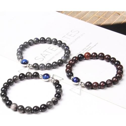 Natural Stone Men Bracelet Gold Obsidian Beads Charm Bracelet Blue Tiger Eye Pendant Energy Bracelet for Women Men Yoga Jewelry