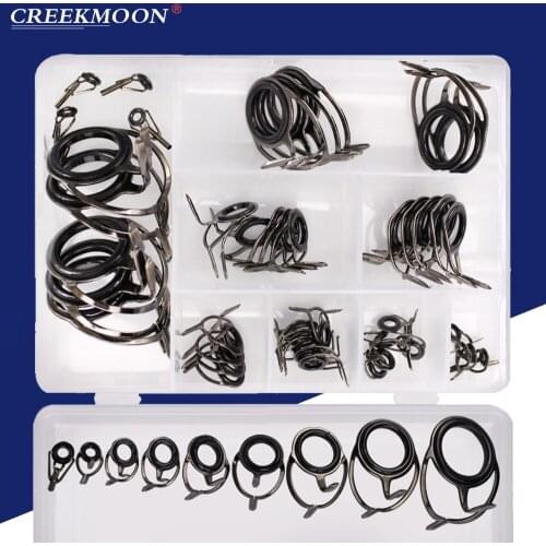 45pcs/set Mixed Fishing Rod Guides Set Repair Tool High Carbon Ceramic Wire Ring Tip Kit Strong DIY Eye Rings for Fish Lure Rods