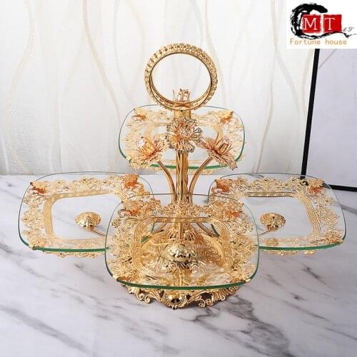 New fashion light luxury quality multi function separate storage tray European glass living room hotel pastry fruit plate