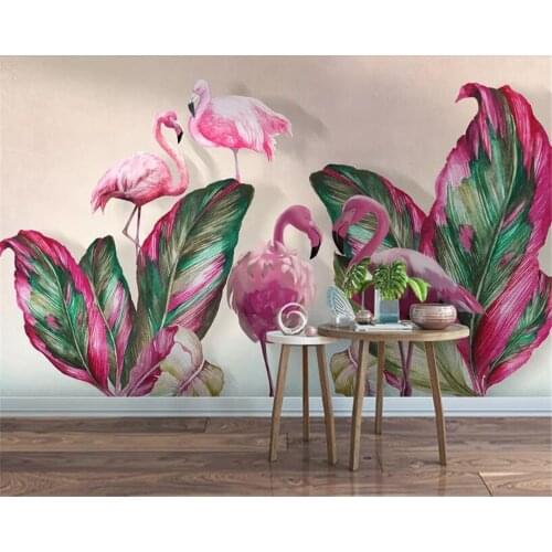 Beibehang wallpapers for living room Modern personality 3d wallpaper tropical plant banana leaf flamingo background 3d wallpaper