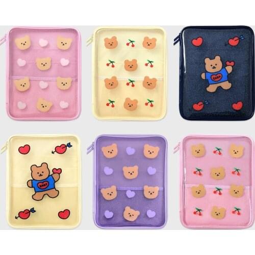 Organizer Bear Pencil Bag Transparent School Pencil Case Kawaii Pencil Box Art Supplies Korean Stationery File Folder Portfolio