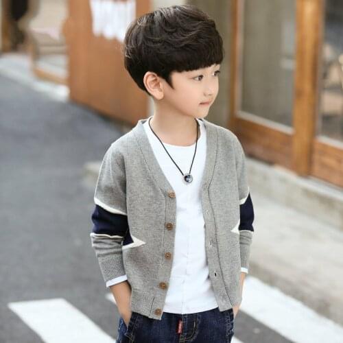 Autumn Boys Knit Sweater Kids Geometric Long Sleeve Knitted Coats Teenage Boys Outerwear Cardigans Child Clothes 4 8 12 14Years